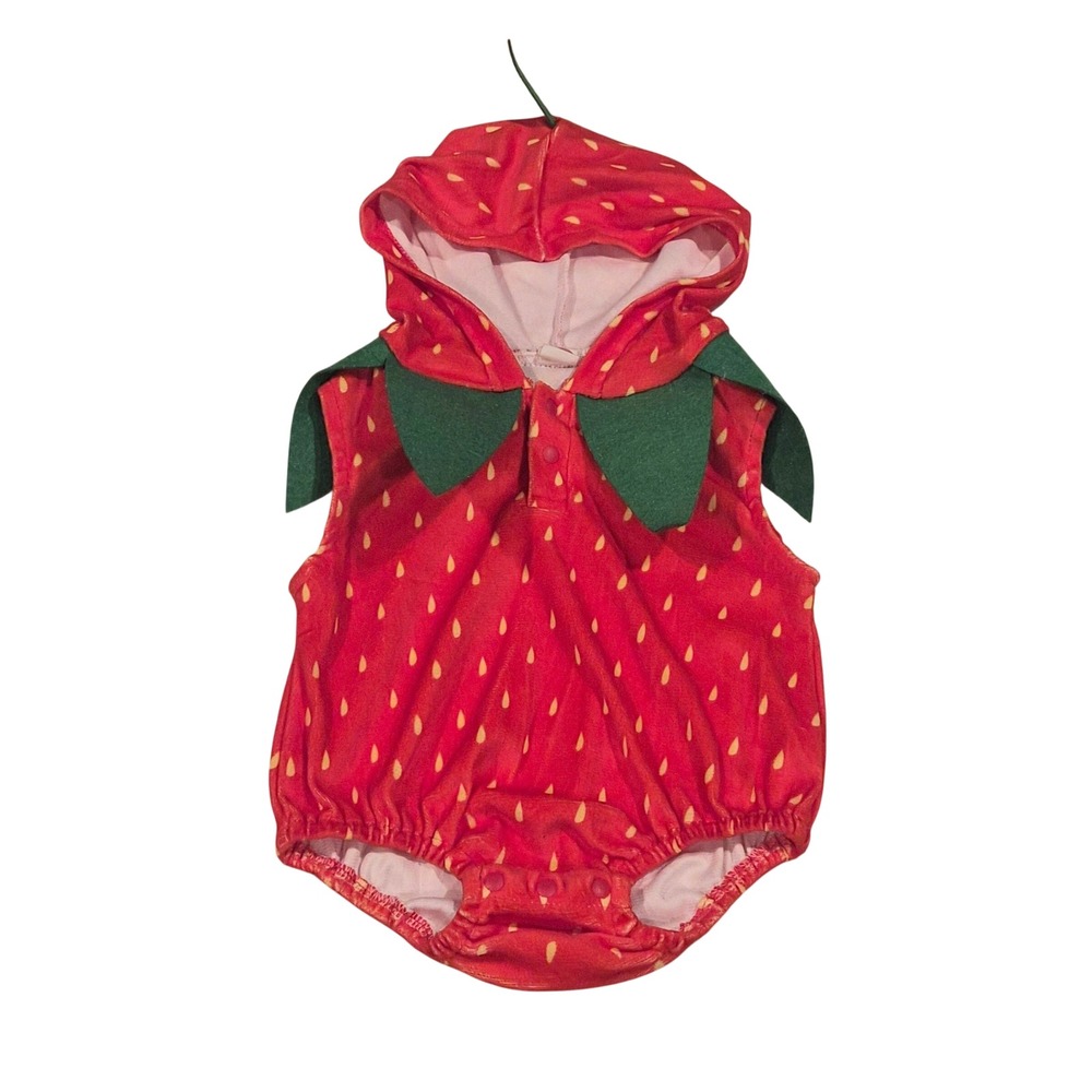Baby Strawberry Hooded Romper Bodysuit Red Fruit Costume Size 60